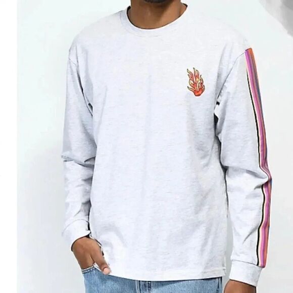 Teddy Fresh T-Shirt 🔥Flame Long Sleeve Men's Grey Size Small - Picture 1 of 11